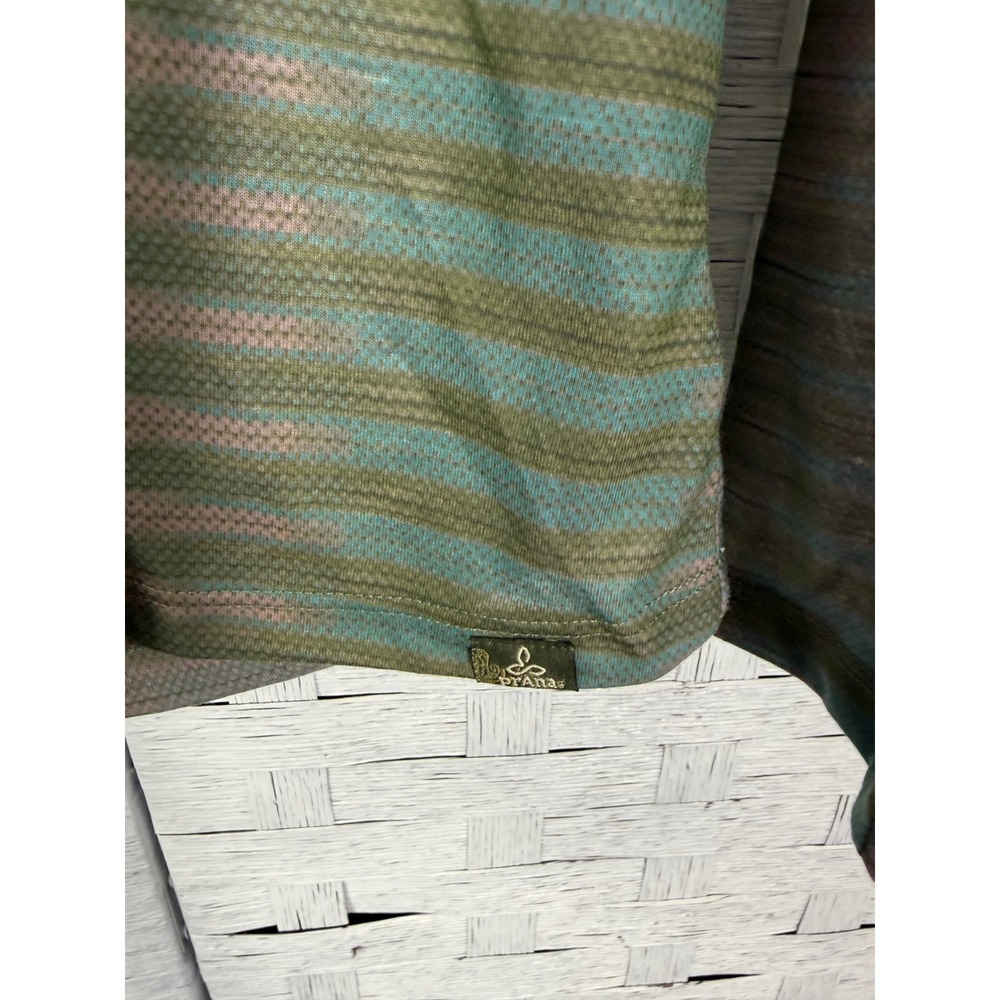 Prana Women's Top Baseball Portfolio V Neck Top Cargo Green Tribe Tribal Print - Picture 3 of 11